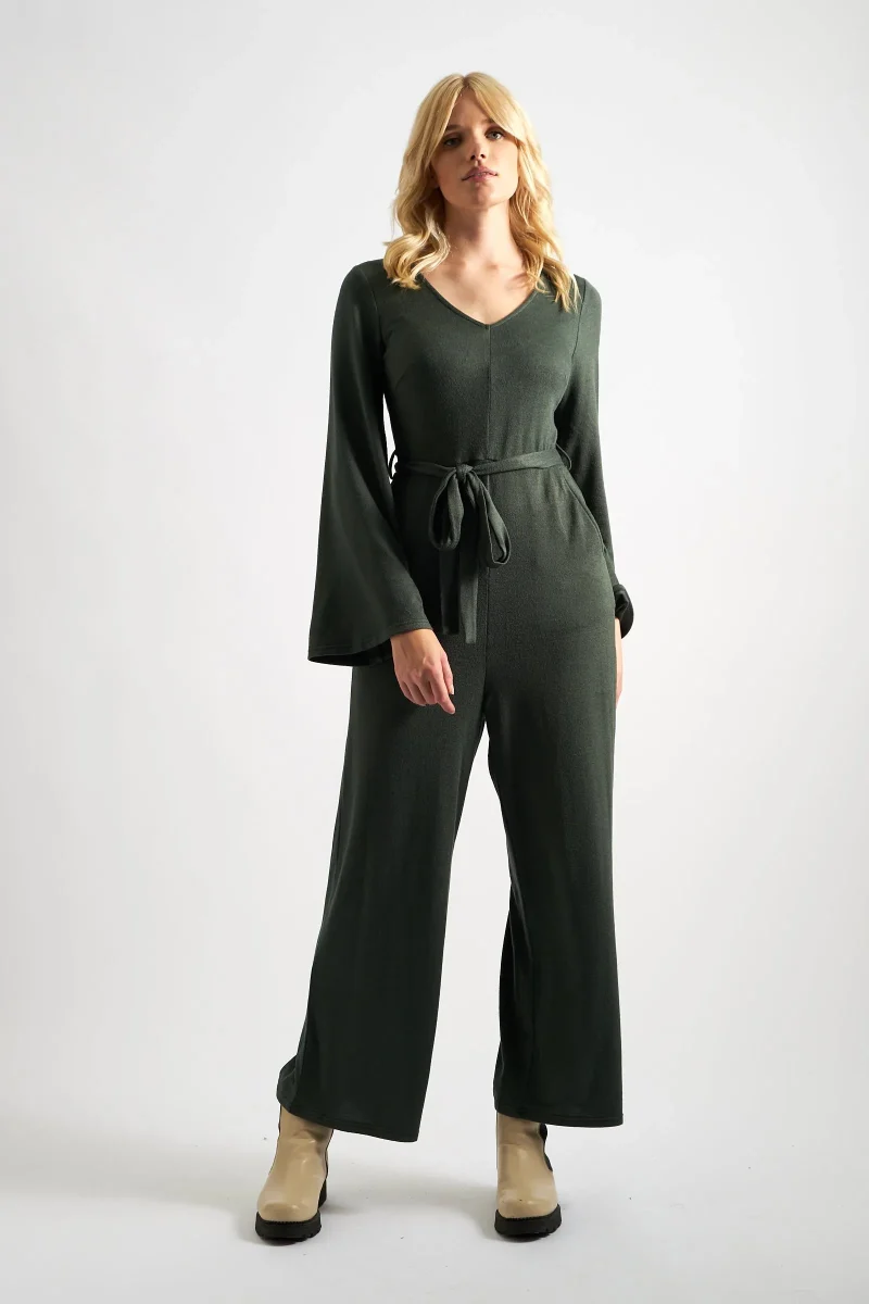 green v neck brushed marl jumpsuit