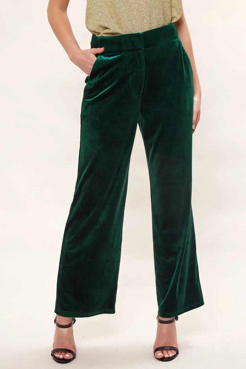 green velvet straight leg trousers by louche elina