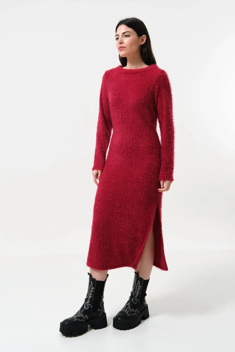 guila ribbed long sleeve midi dress red