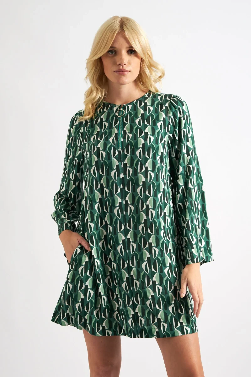 gwenola green mini dress mid century retro print