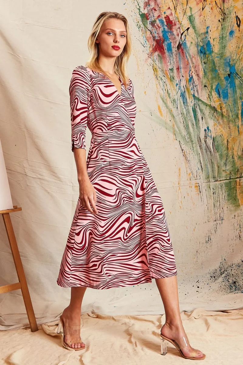 haden zebra print midi wrap dress pink