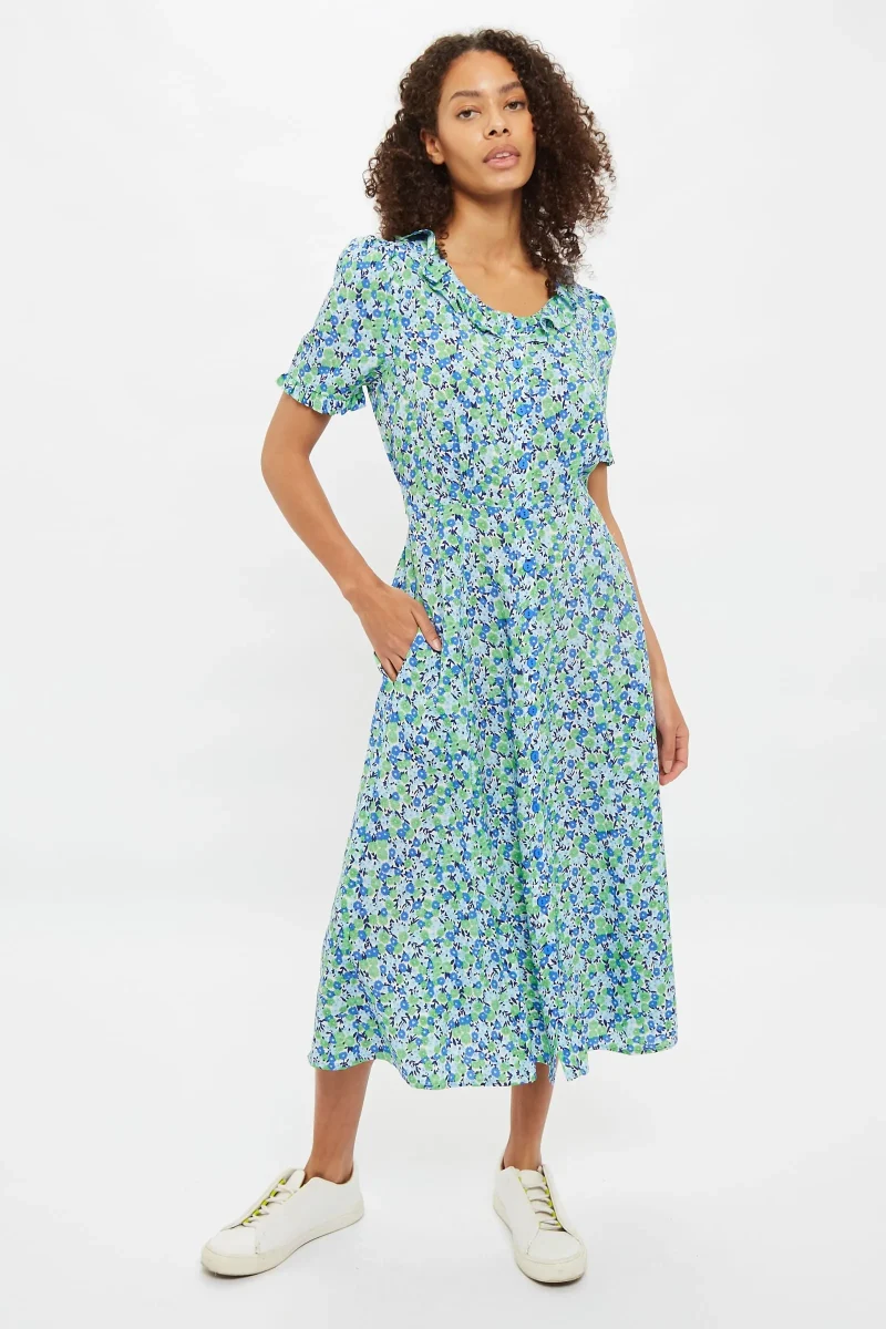 halcyon flower bed print midi dress short sleeve