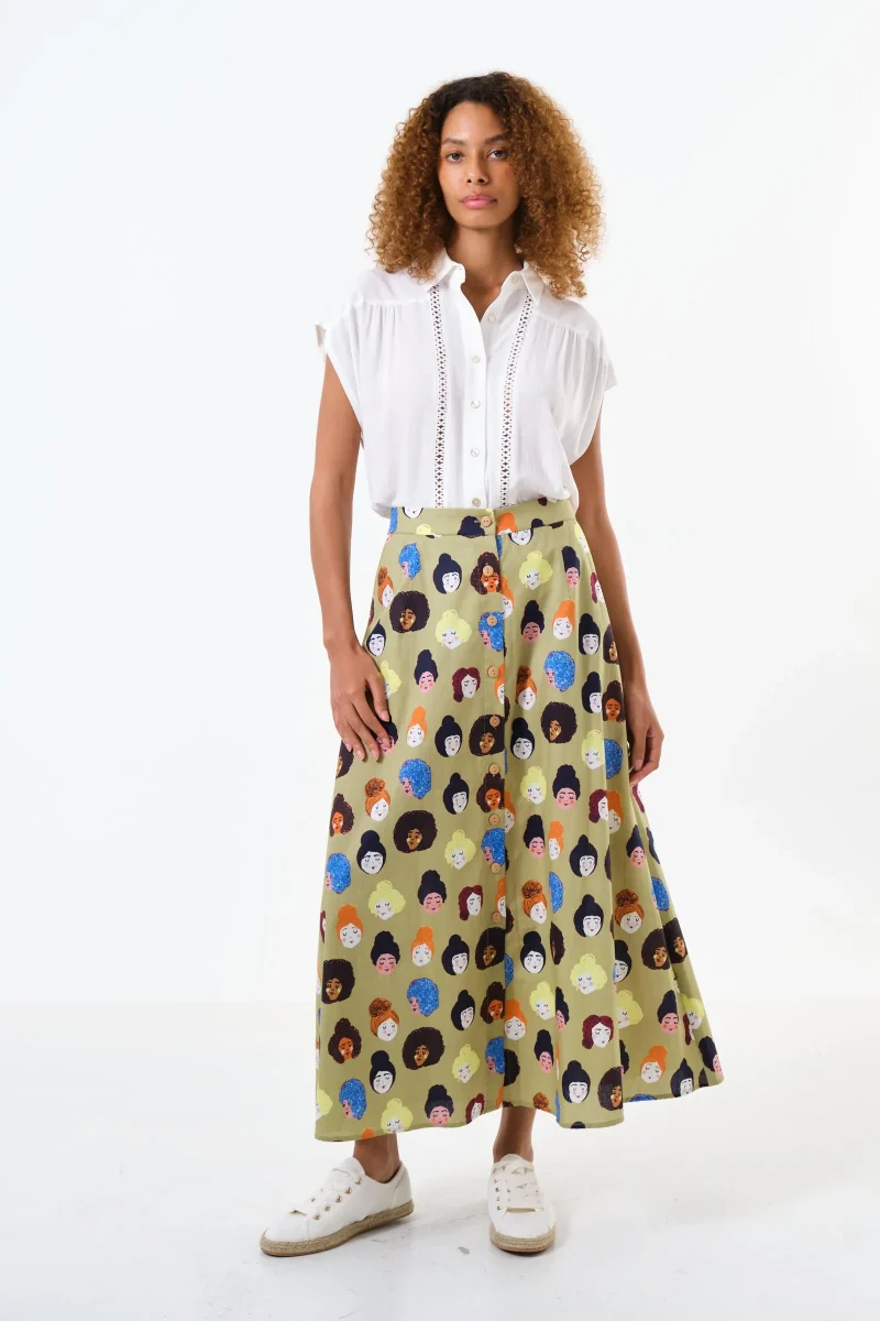 hestia besties printed midi skirt