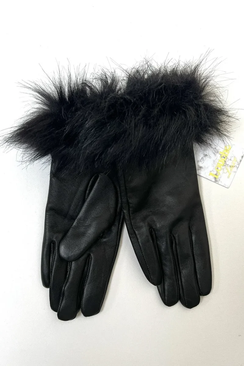 isla black fur lined leather gloves