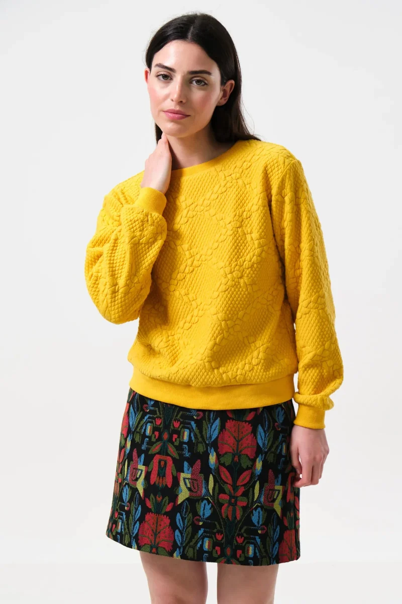 jan cable quilt sweatshirt mustard yellow