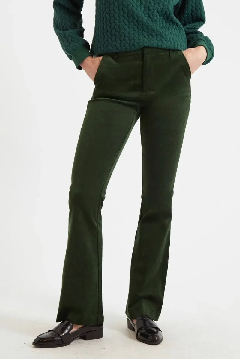 jayelyn forest green babycord flared trousers