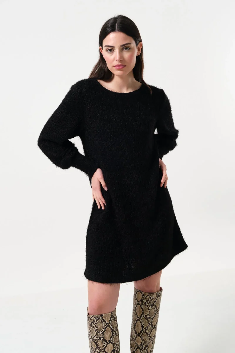 jenyfer long sleeve ribbed mini dress black