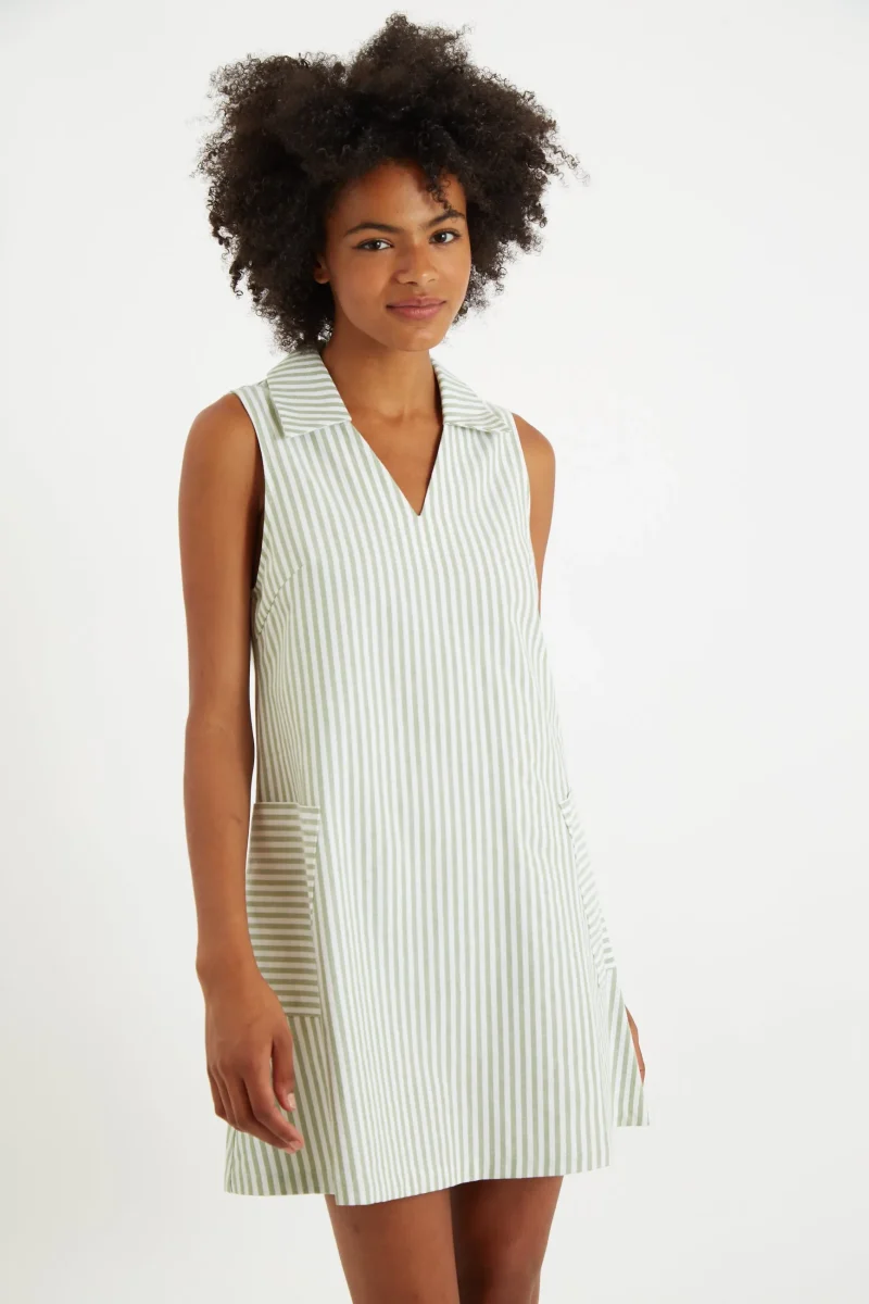 jerrika green stripe mini dress scaled