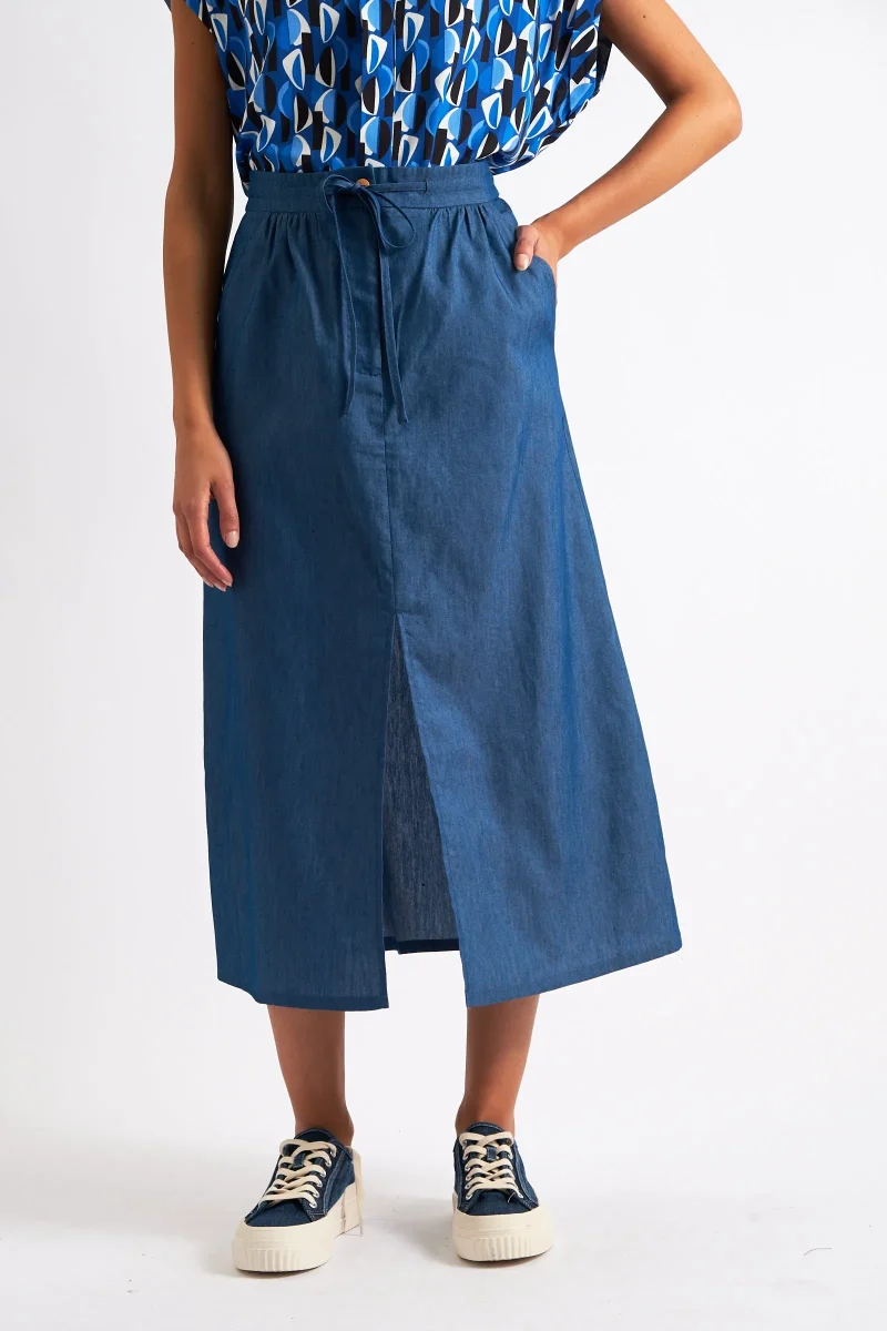 jessy chambray midi straight skirt