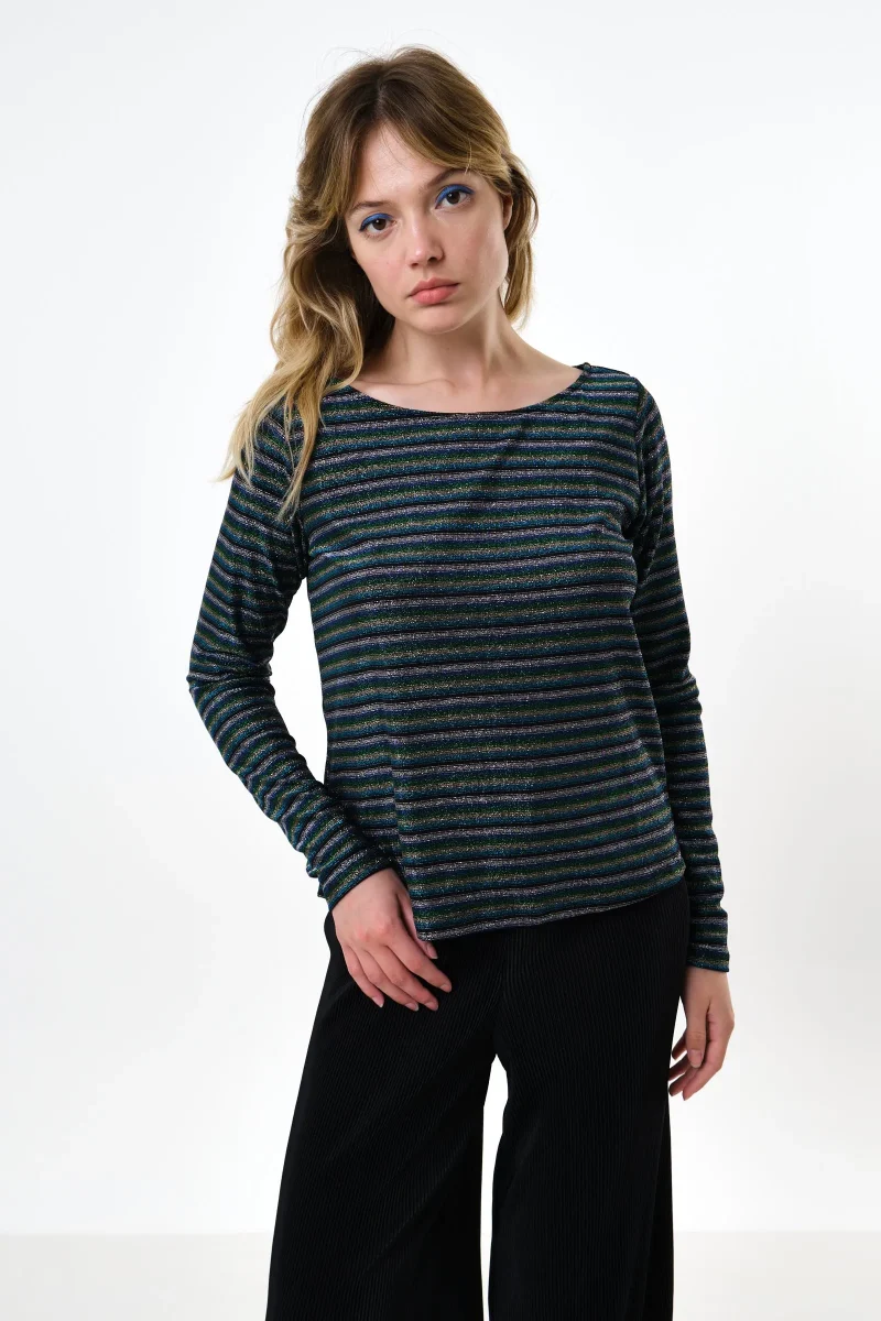 josiane silver striped boat neck top