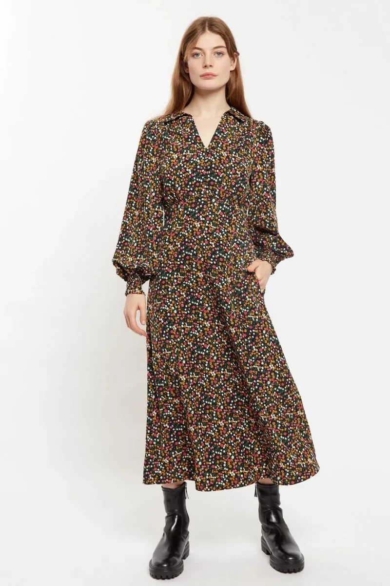 jussi dippy ditsy print midi shirt dress