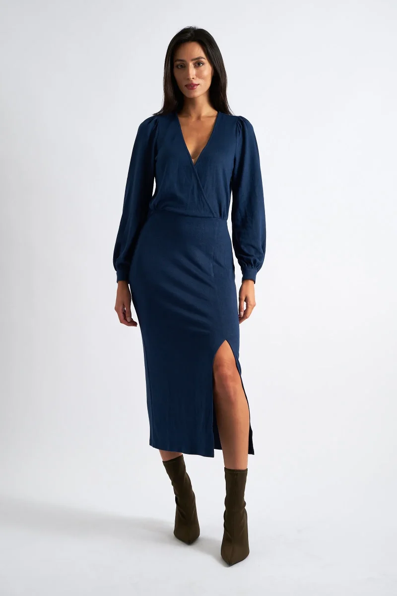 karen marl jersey midi dress navy blue