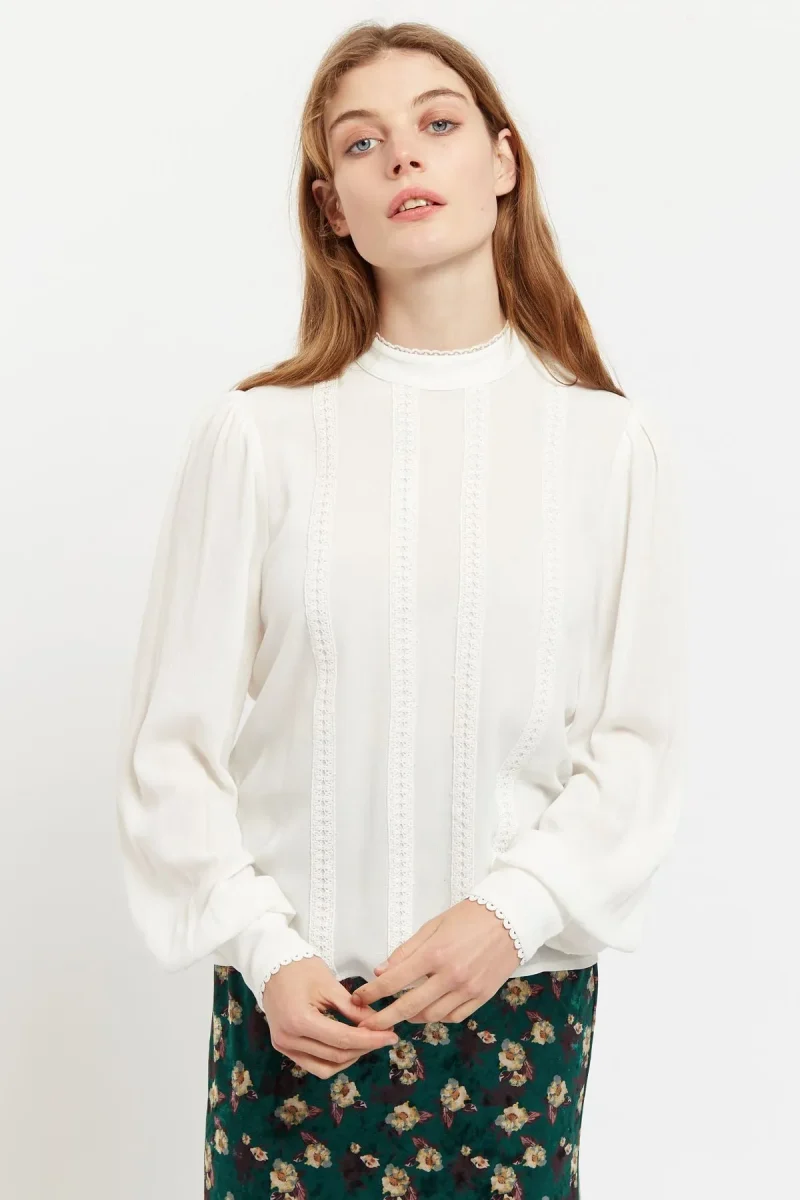 lace trim long sleeve blouse