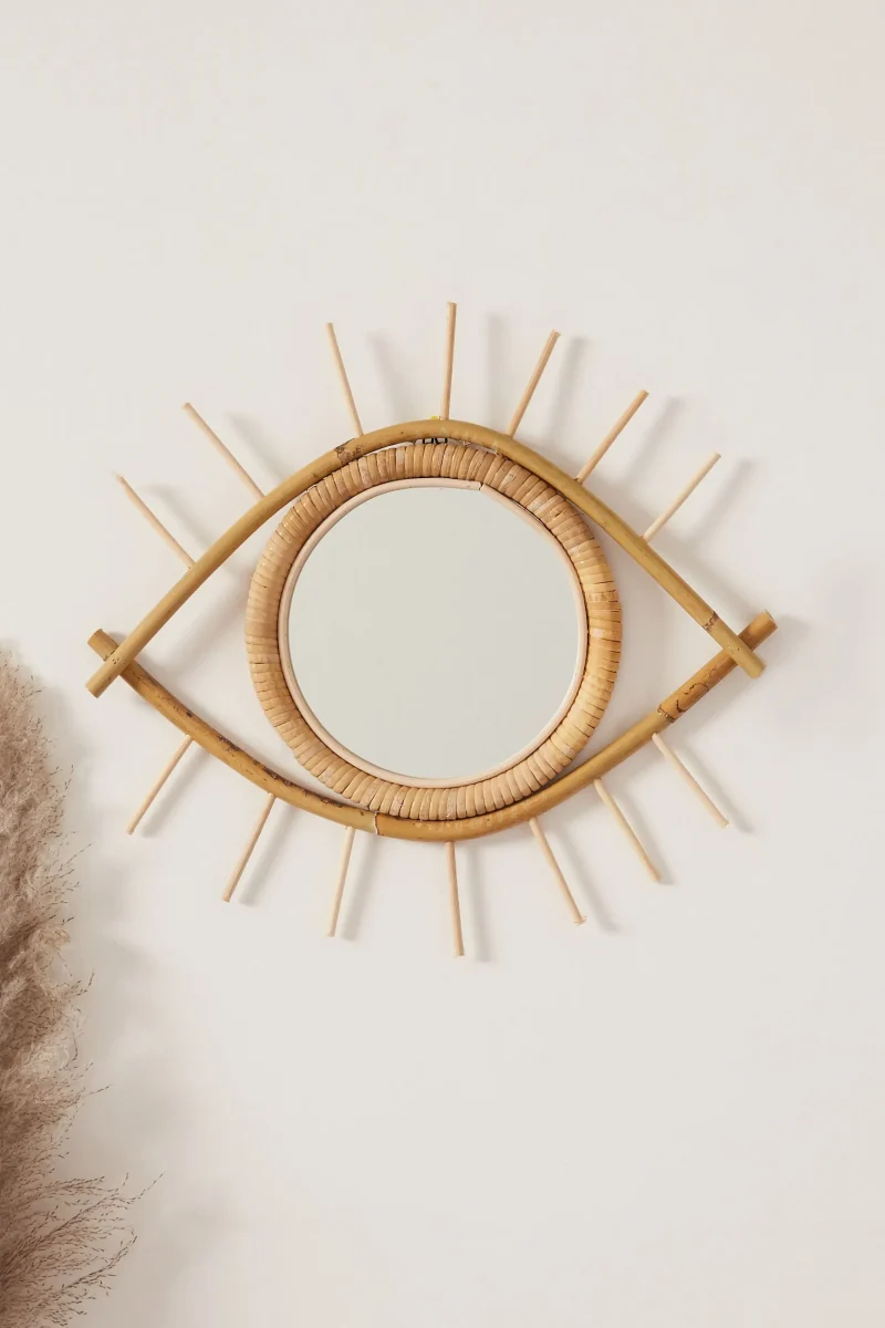 large rattan eye shaped wall mirror scaled