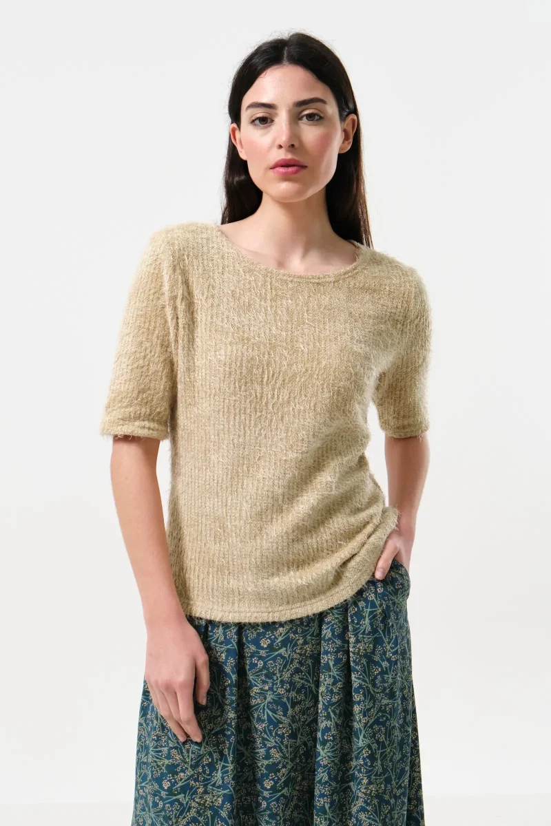 laureen ribbed short sleeve jumper beige