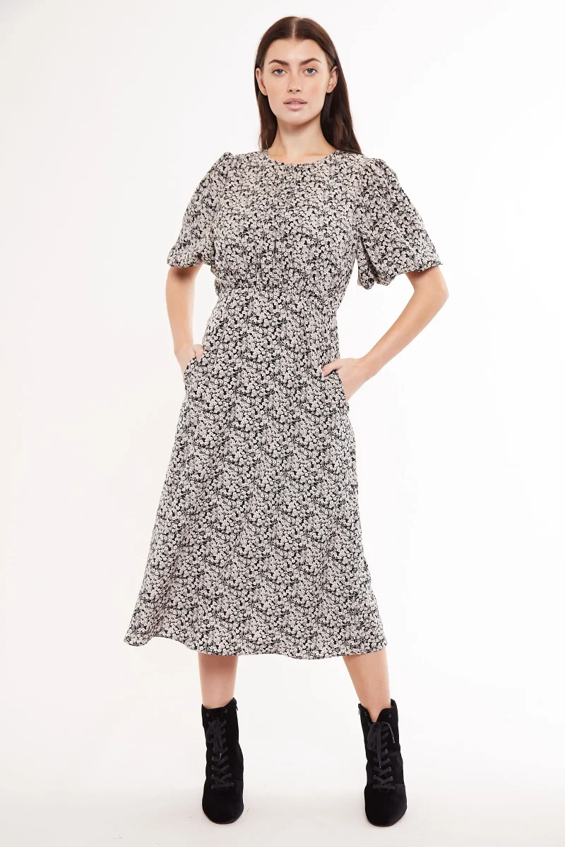 leonore ramble midi dress with balloon sleeves