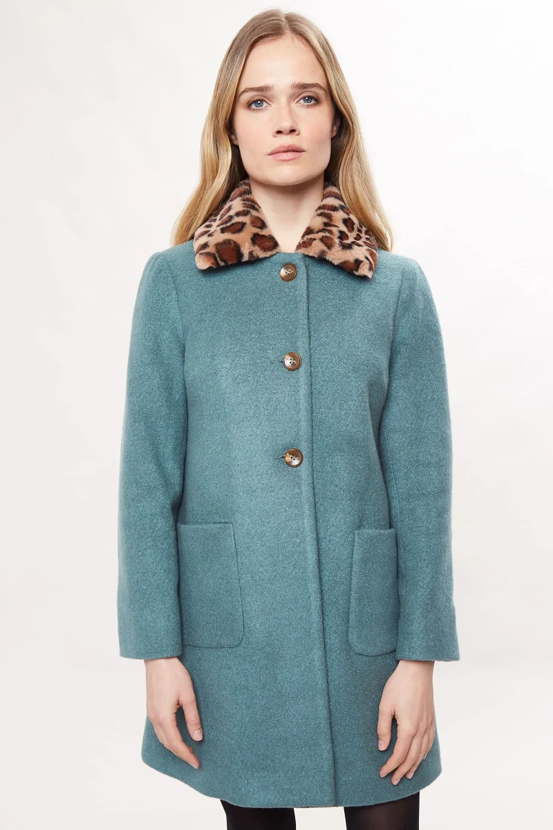 leopard print collar coat green