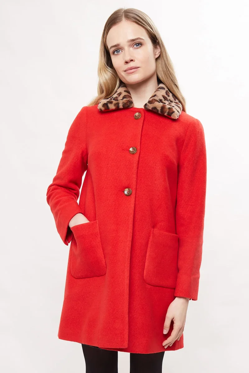 leopard print red collar coat louche dryden