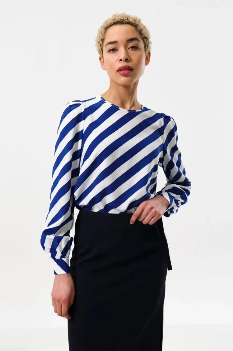 lima diagonal stripe long sleeve blouse