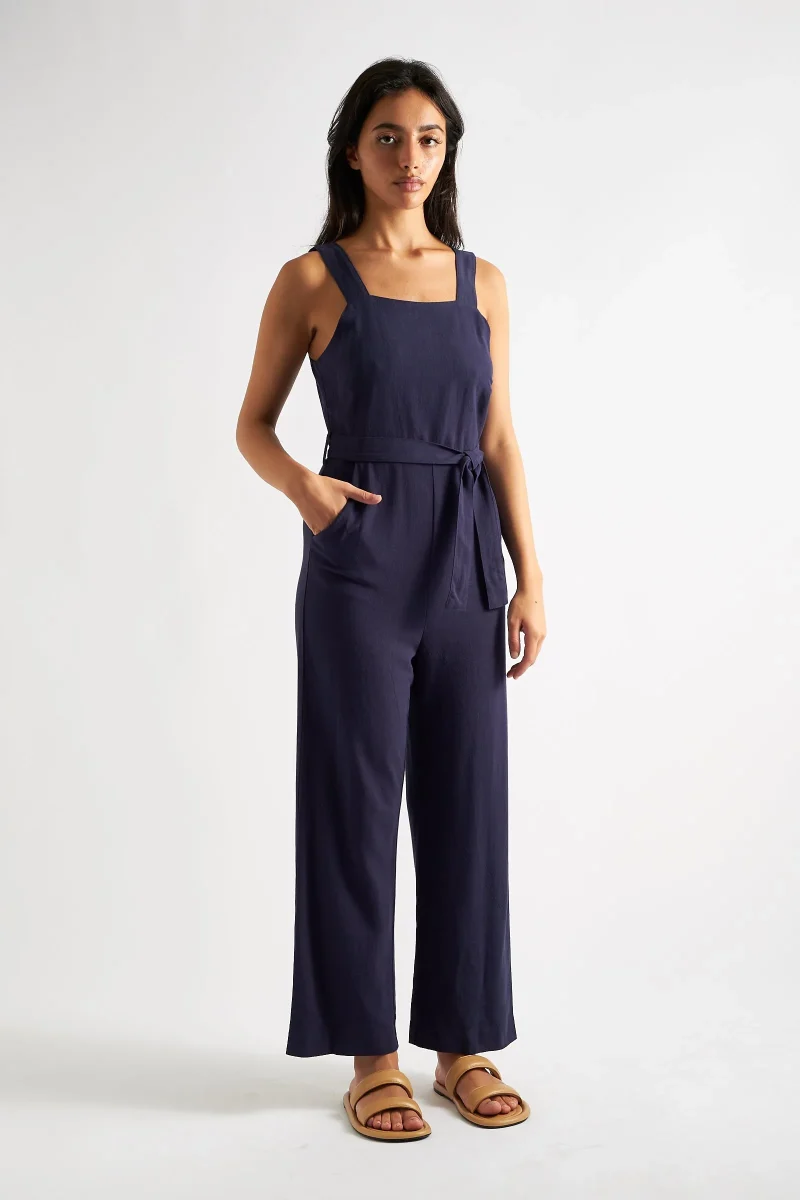 linen strappy jumpsuit in navy dawson