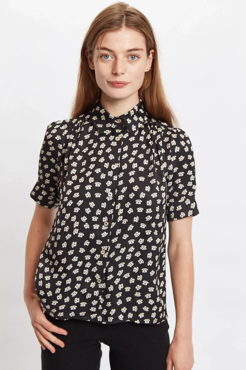 louche black call me print short sleeve shirt