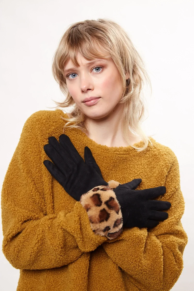 louche cadhla black faux suede cuffed touchscreen gloves