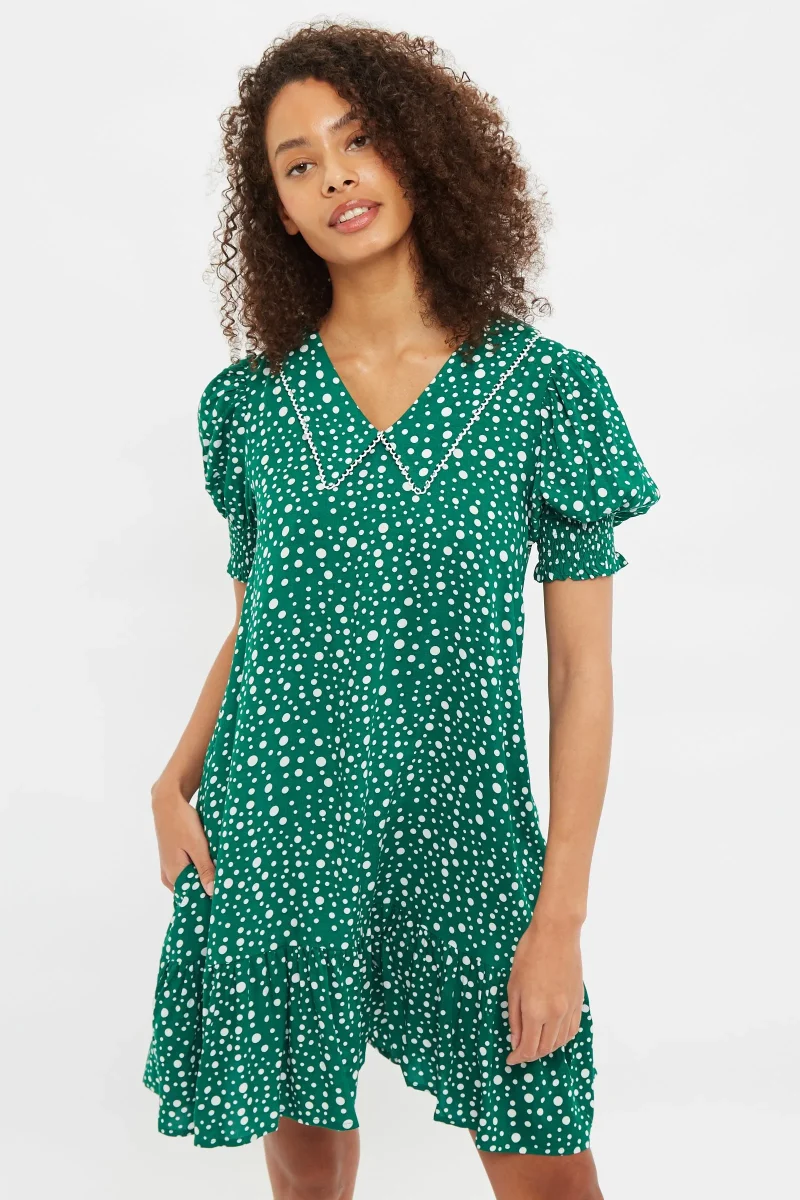 louche cora spot print mini dress with statement collar