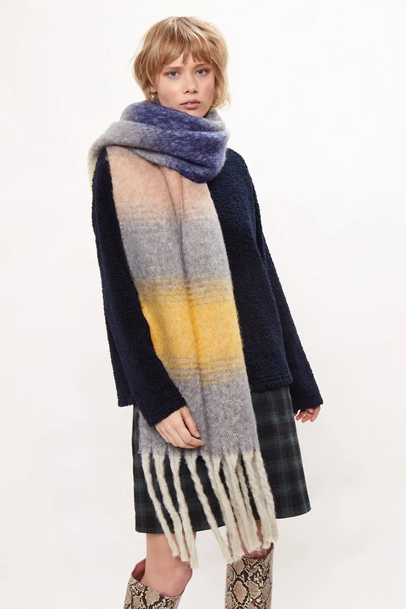 louche cosy grey striped tassel scarf