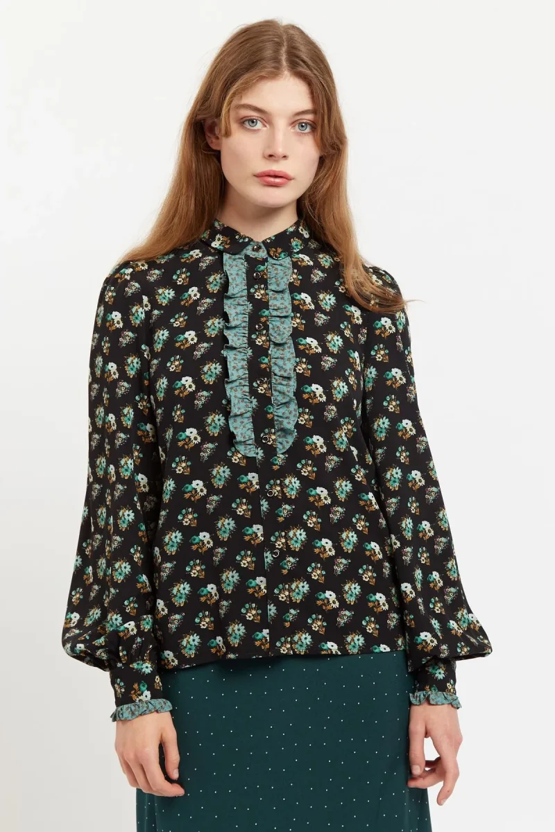 louche gisla patchwork blouse long sleeve floral print