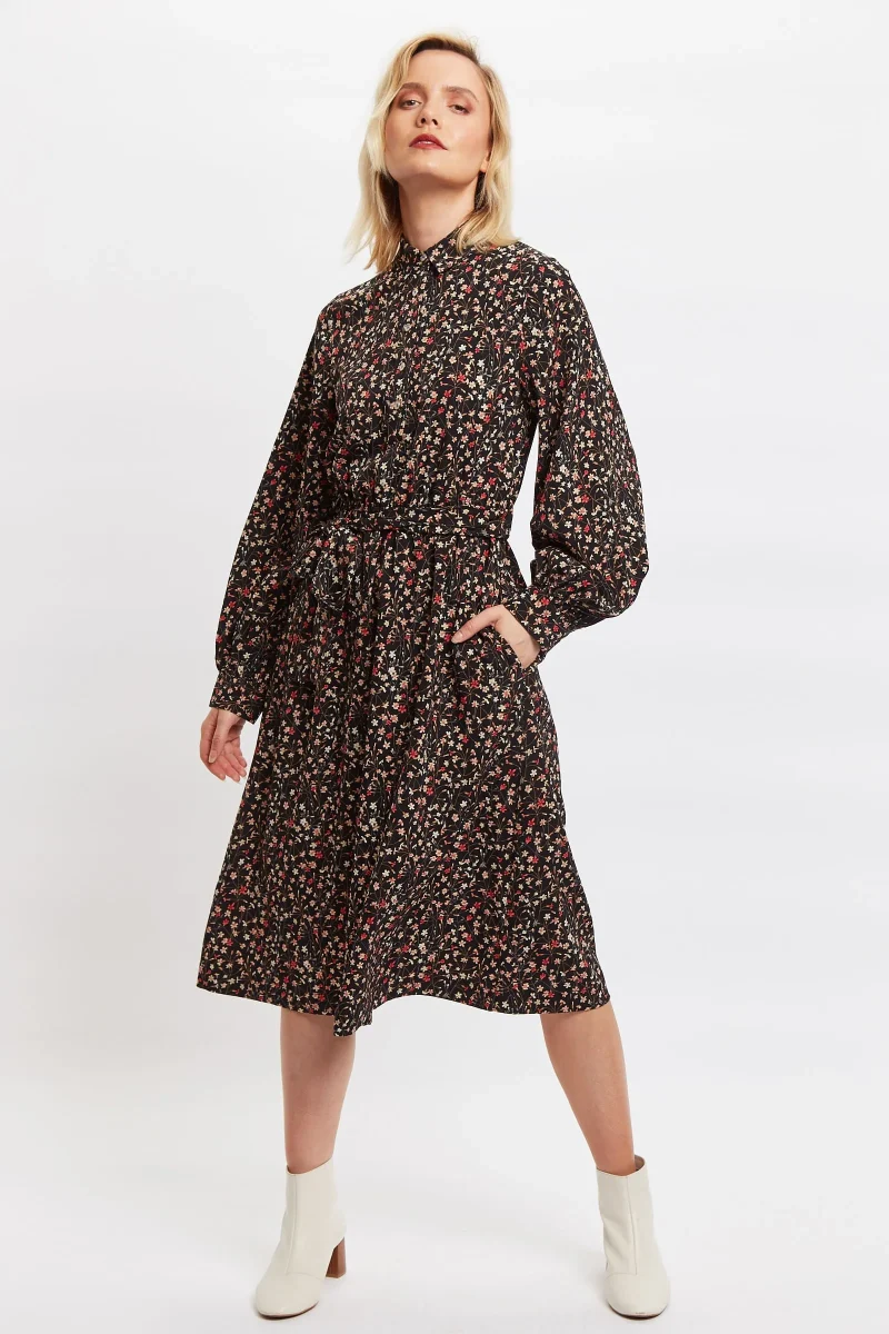 louche leonie long sleeve wax flower shirtdress