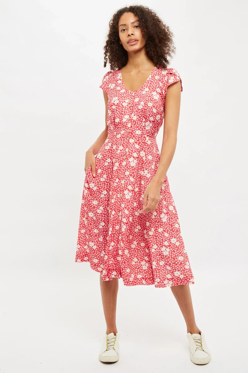 louche lilia daisy petal sleeve midi tea dress