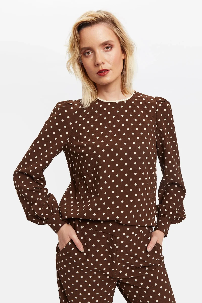 louche lima long sleeve pretty woman print blouse