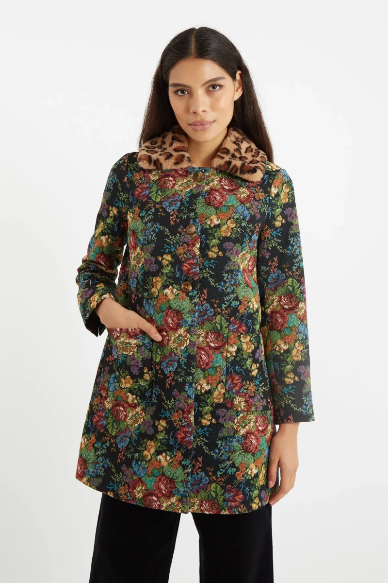 luxurious dryden jacquard floral coat scaled