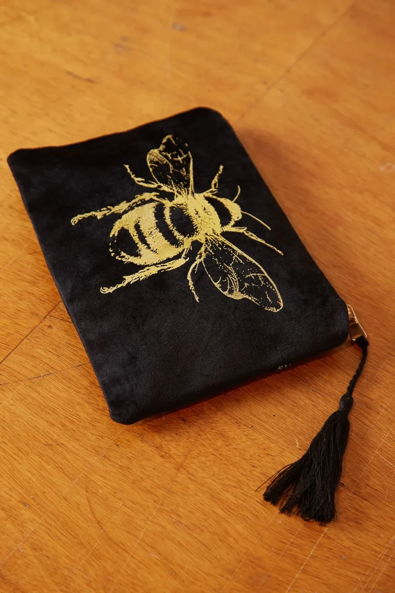 luxurious gold bee velvet makeup pouch