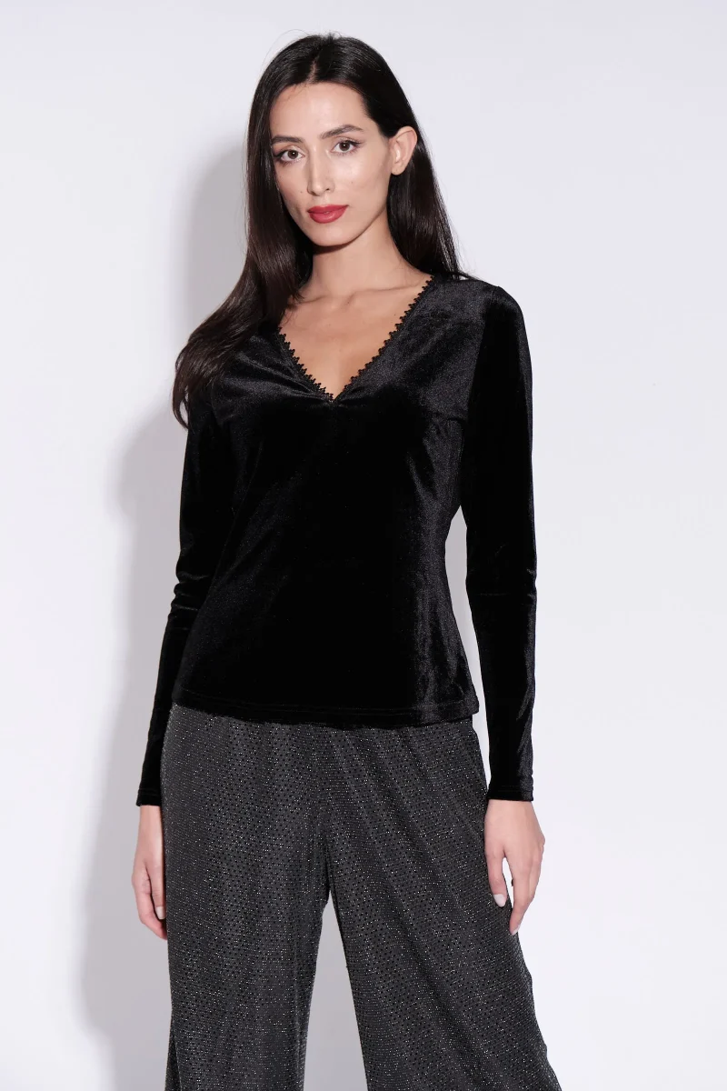 maeko black velvet v neck top