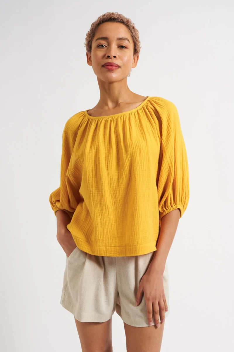 mayanna mustard double gauze blouse