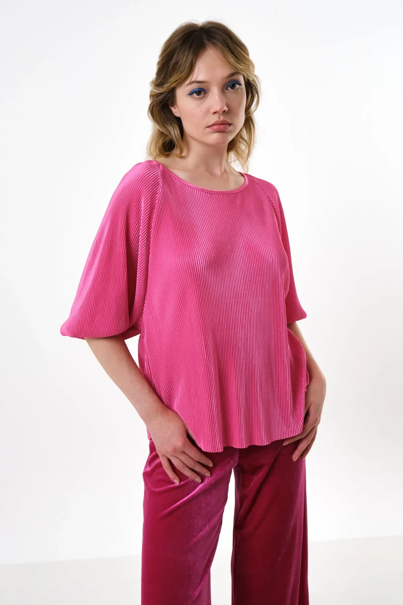 mayanna pink pleated 3 4 sleeve top