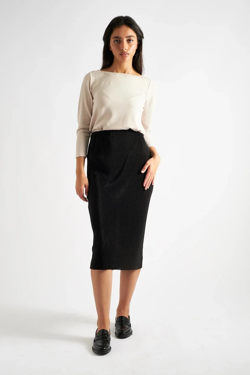 maylis black pleated midi skirt