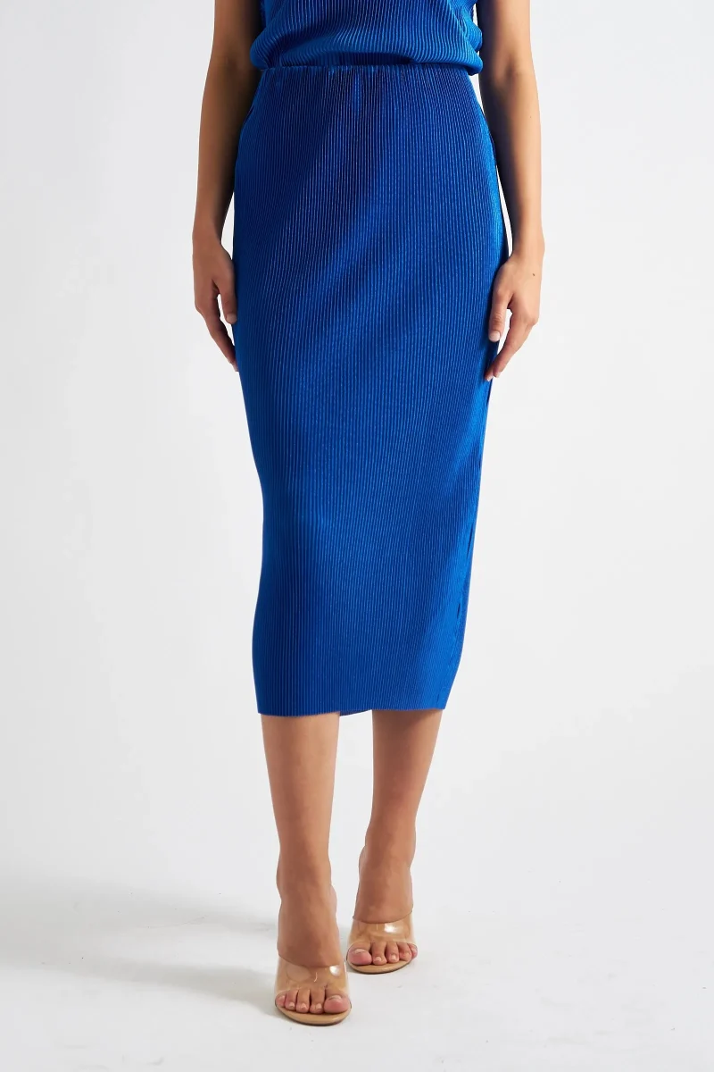 maylis cobalt pleated midi skirt