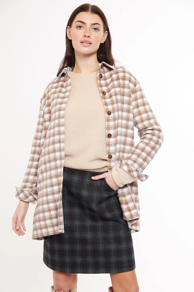 meriam beige loose fit shacket checked design