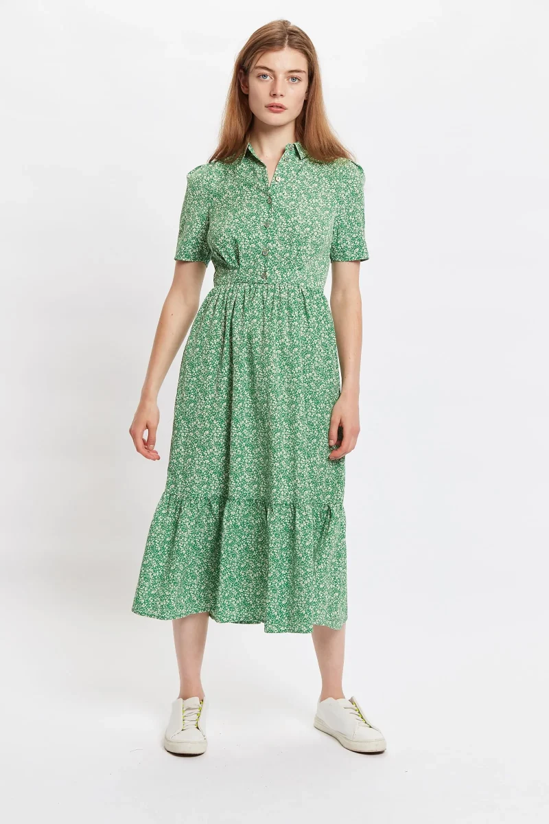 micro floral print tie midi dress green