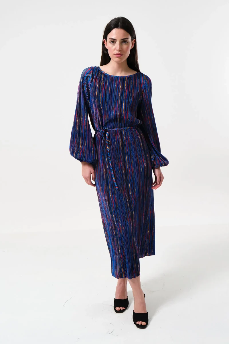 milene pleated tie waist midi dress