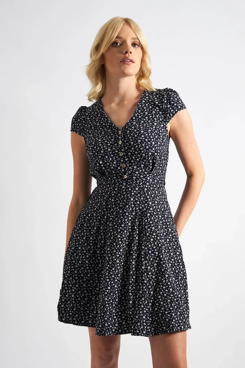 mini forget me not navy tea dress