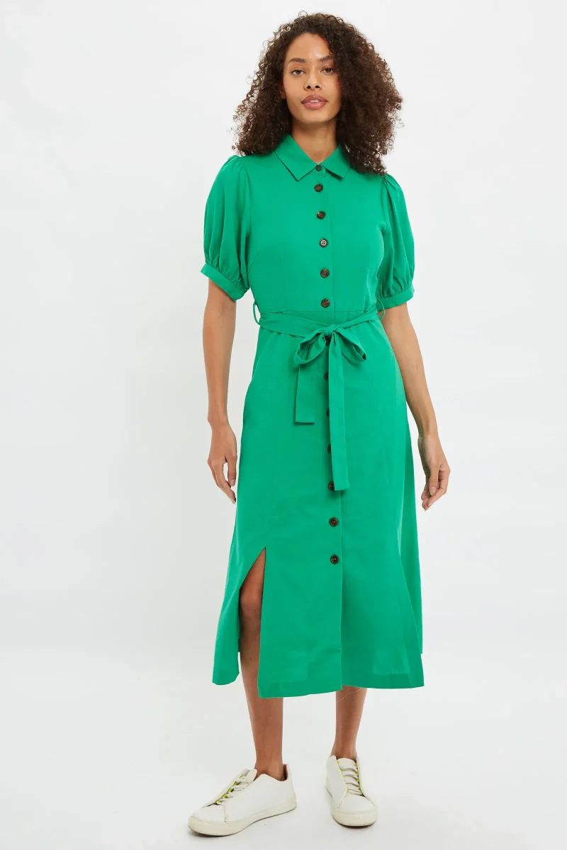 mollie green midi shirt dress button front short sleeve