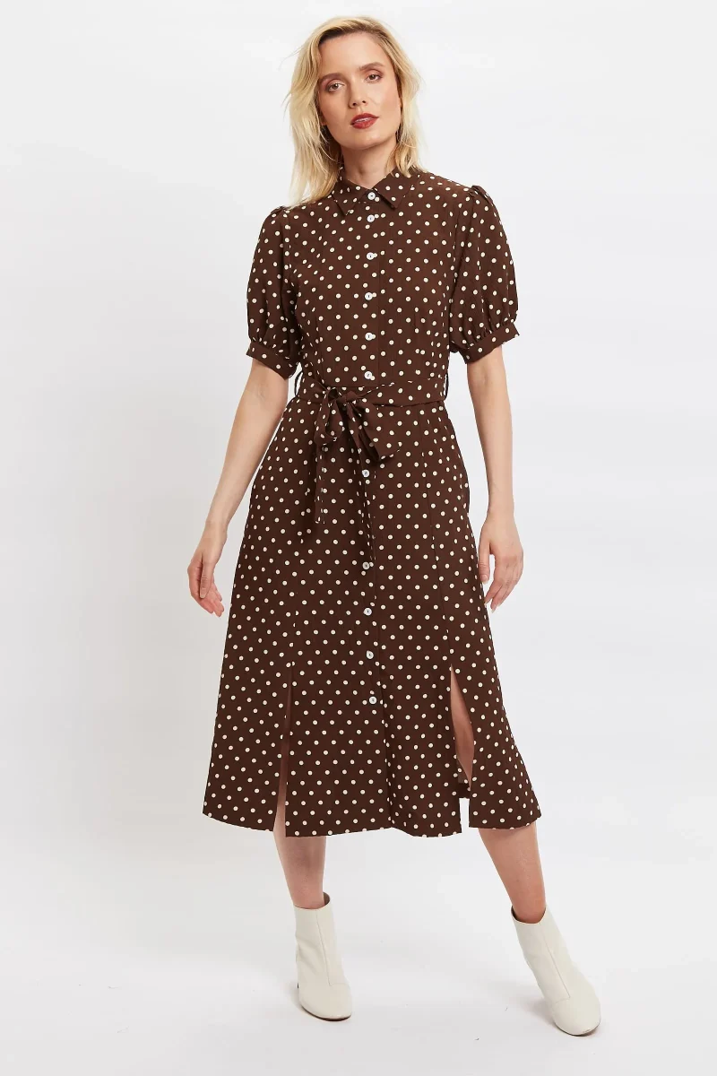 mollie pretty woman print midi shirt dress