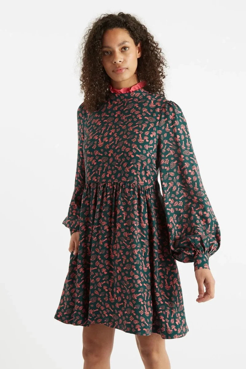 mushroom magic print long sleeve mini dress by louche zu