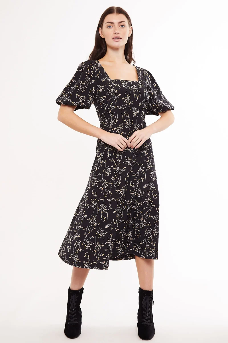 nadine clemantis square neck midi dress