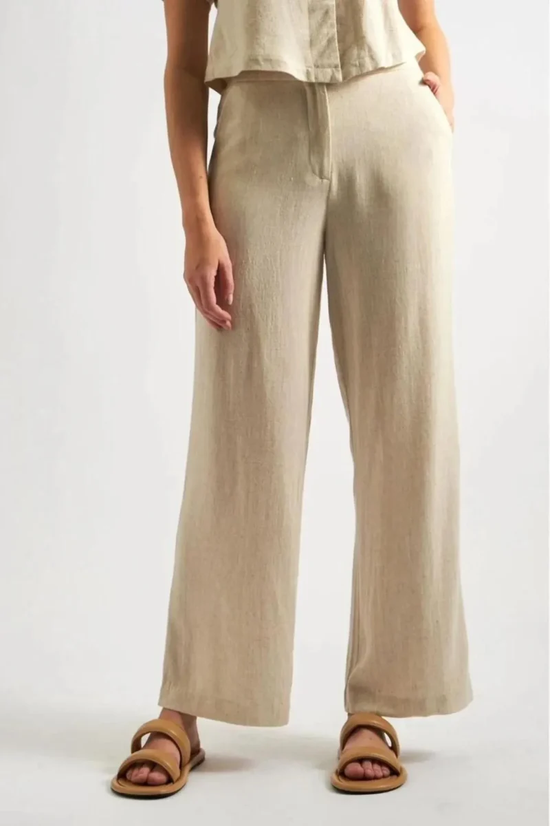 natural linen blend straight leg trousers