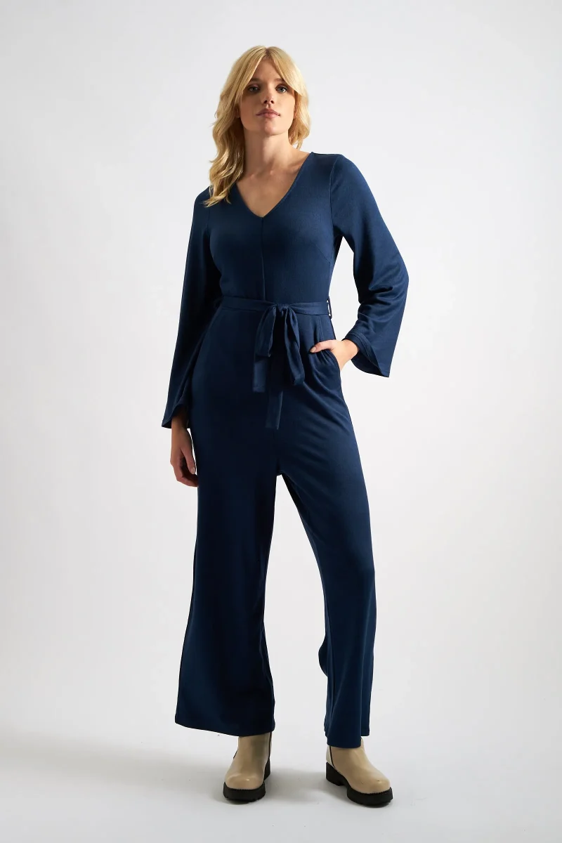 navy coraline brushed marl v neck jumpsuit