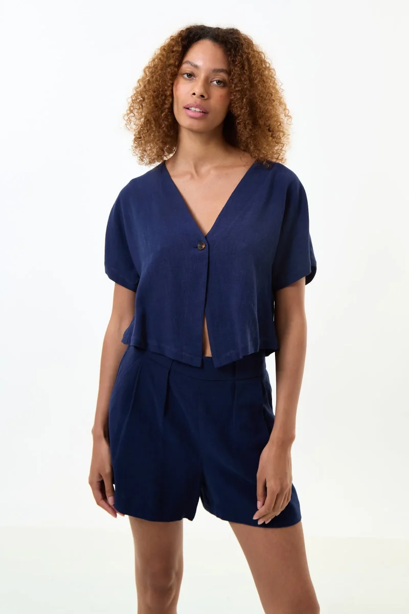 navy linen blend waistcoat top cloe